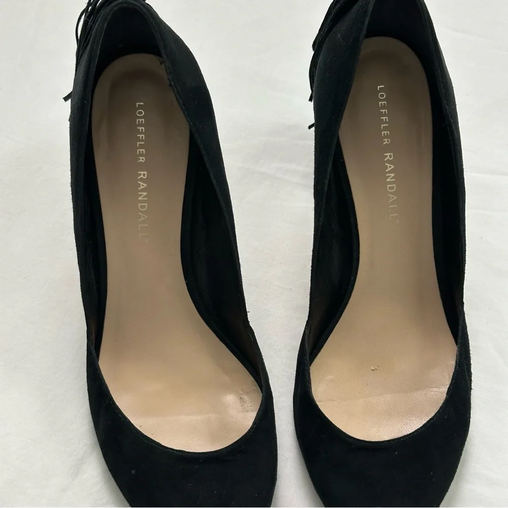 Loeffler Randall Pari Fringe Pumps Size 8.5 Black Heel Pointed Toe Suede Leather - Picture 6 of 13
